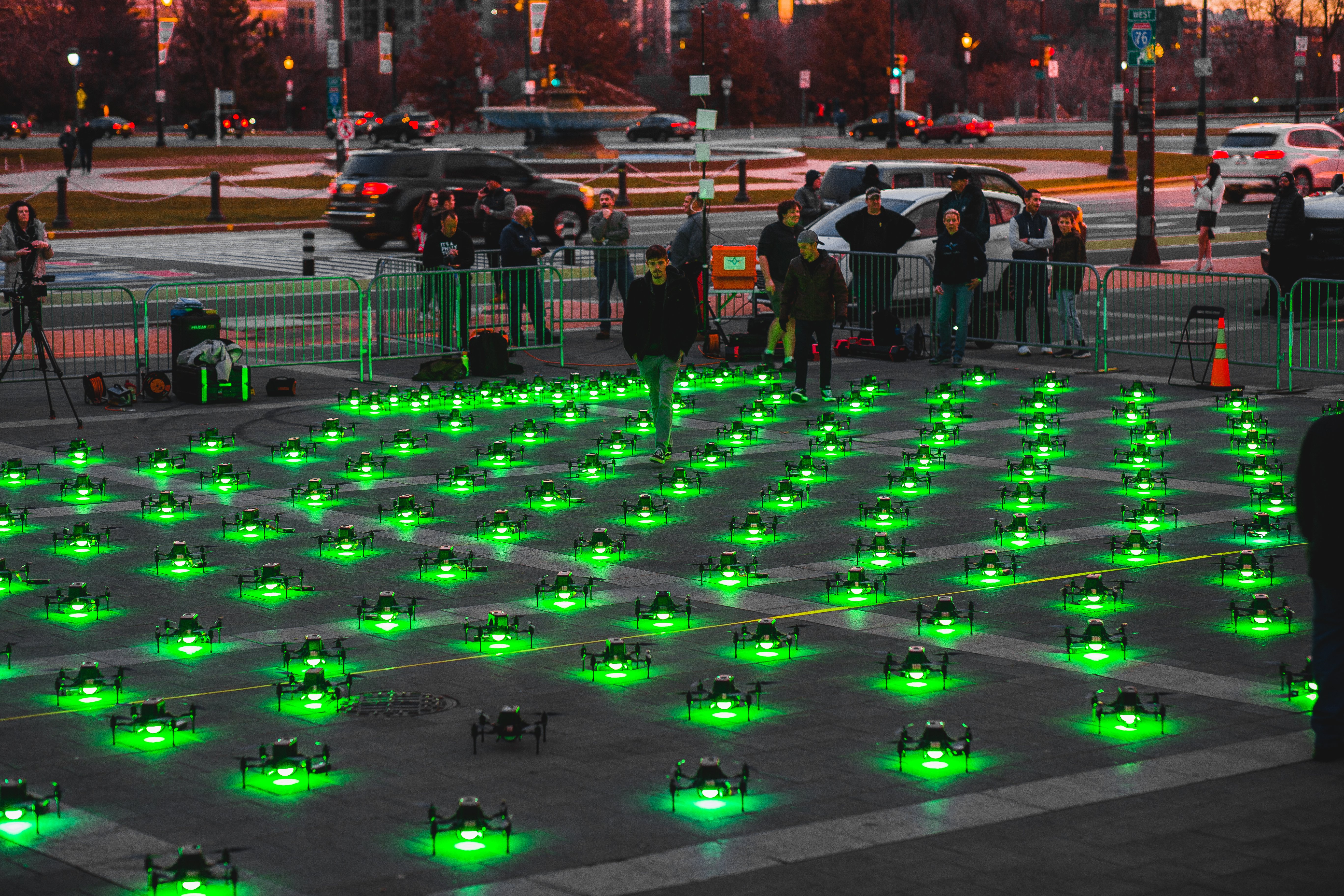 drones on ground prior to drone light show